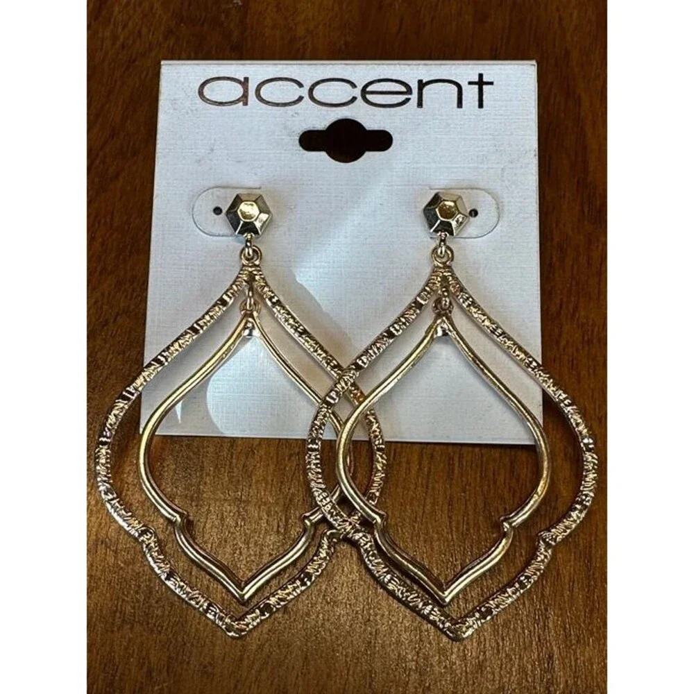 Accent Gold Moroccan Double Hoop Dangle Earrings Boho NWT New Jewelry Gift